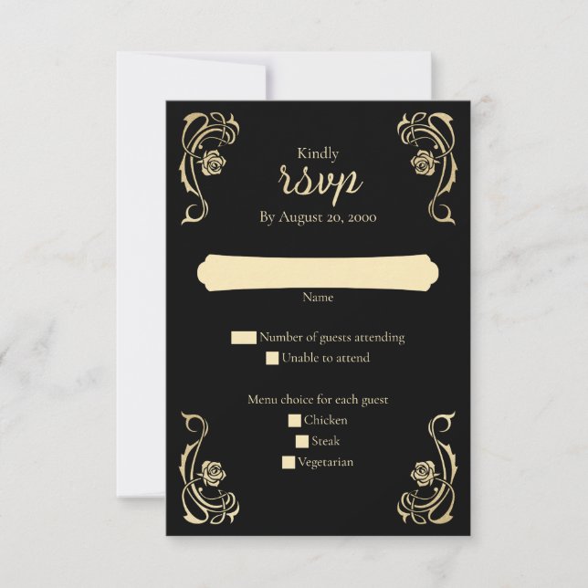 Mediaeval Royal Roses Wedding RSVP Card (Front)