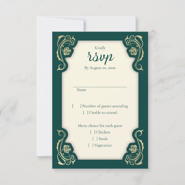 Mediaeval Royal Roses Wedding RSVP Card (Front)