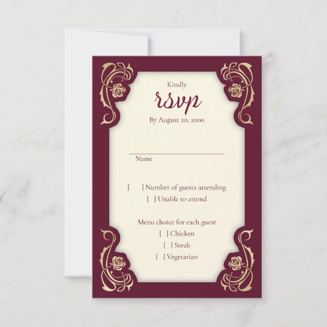 Mediaeval Royal Roses Wedding RSVP Card (Front)
