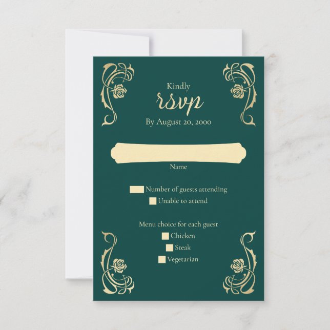 Mediaeval Royal Roses Wedding RSVP Card (Front)