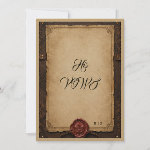 Mediaeval Rustic Leather Wax Seal Wedding his vows Invitation