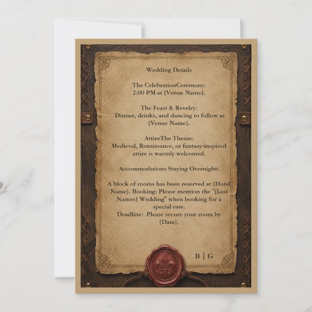 Mediaeval Rustic Leather Wax Seal Wedding Invitation (Front)