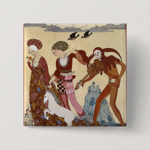 Mediaeval Scene by Georges Barbier 15 Cm Square Badge