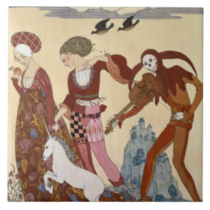 Mediaeval Scene by Georges Barbier Ceramic Tile