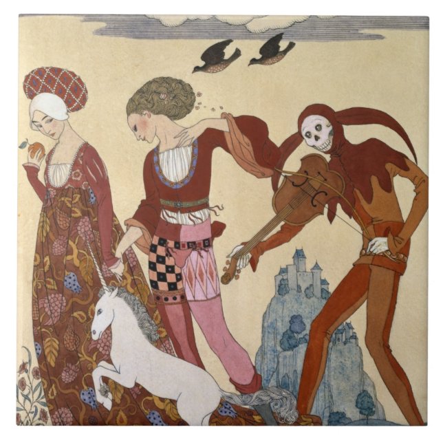 Mediaeval Scene by Georges Barbier Ceramic Tile (Front)