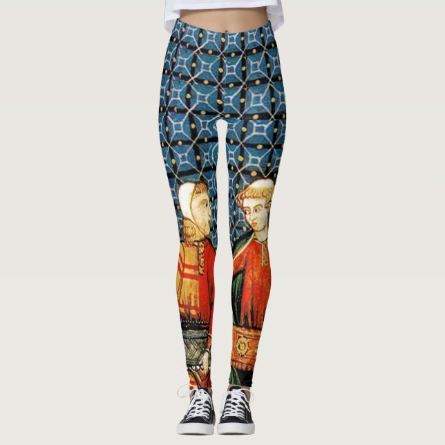 Mediaeval scene of Hurdy Gurdy players - Leggings (Front)