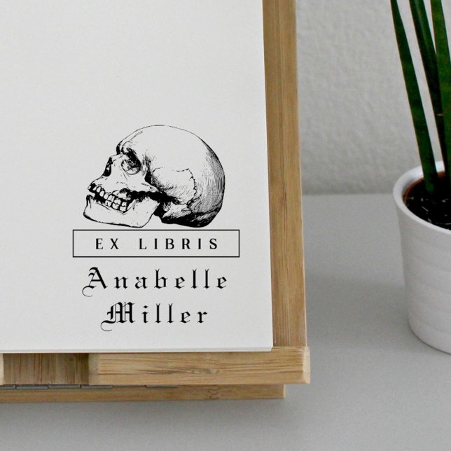 Mediaeval Script Gothic Skull Classy Ex Libris Boo Rubber Stamp (Creator Uploaded)