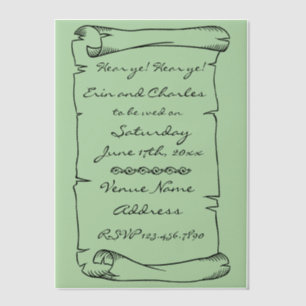 Mediaeval Scroll Green Wedding Save Date Invitatio Vellum Invitations
