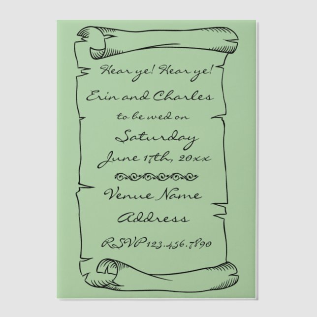 Mediaeval Scroll Green Wedding Save Date Invitatio Vellum Invitations (Front)