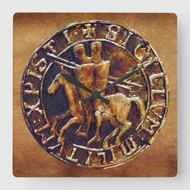 Mediaeval Seal of the Knights Templar Square Wall Clock (Front)
