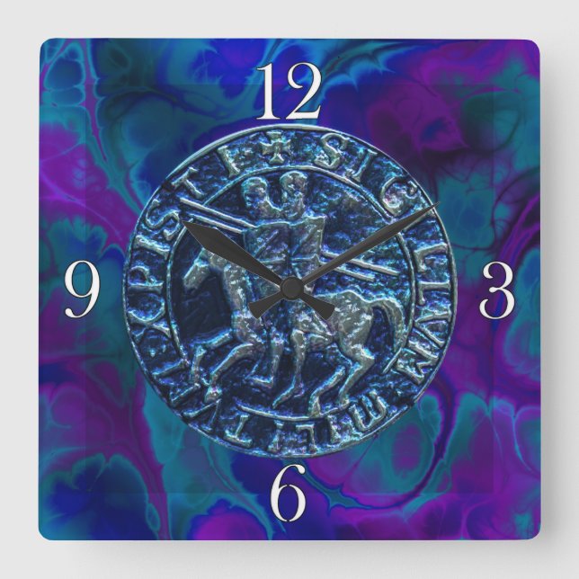 Mediaeval Seal of the Knights Templar Square Wall Clock (Front)