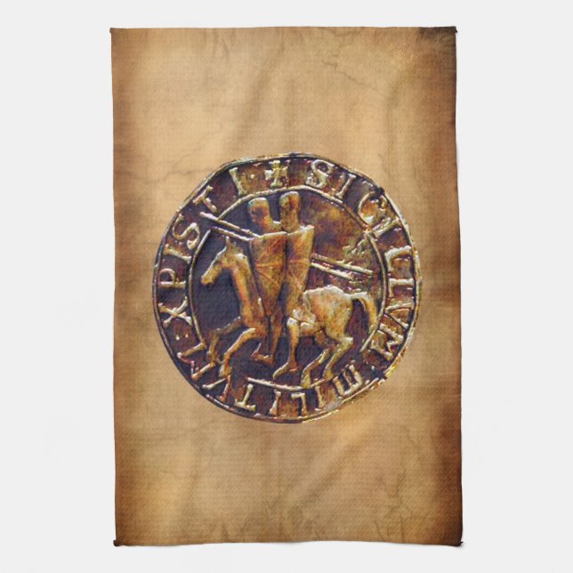 Mediaeval Seal of the Knights Templar Tea Towel (Vertical)