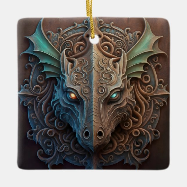 Mediaeval Stone Gargoyle Dragon Carving Ceramic Ornament (Front)