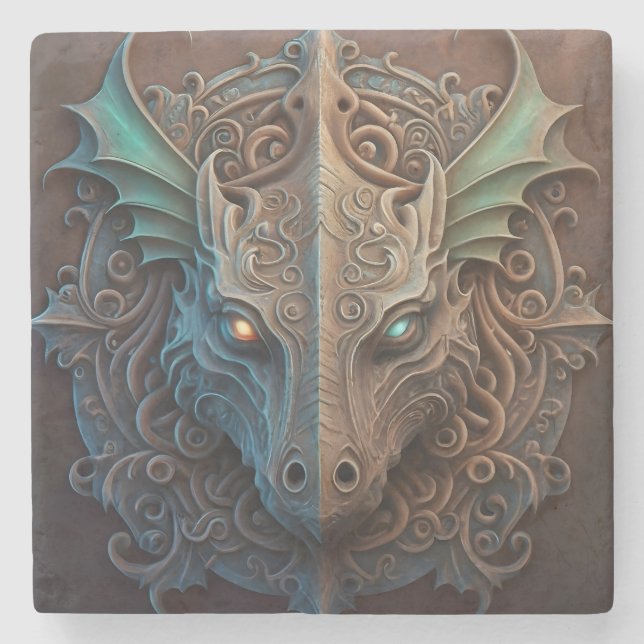 Mediaeval Stone Gargoyle Dragon Carving Stone Coaster (Front)