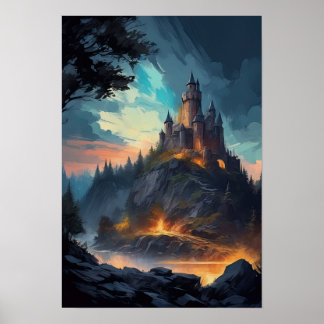 Mediaeval Stronghold in Setting Sun Poster