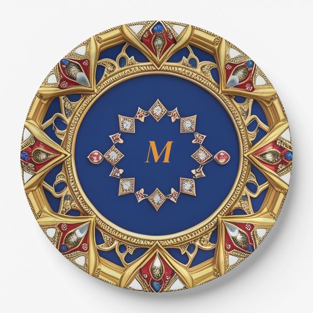 Mediaeval Style Artistic Golden Ornament Paper Plate (Front)