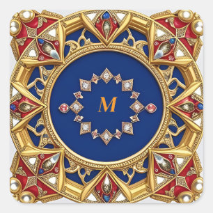 Mediaeval Style Artistic Golden Ornament Square Sticker