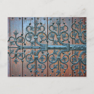 Mediaeval style wooden gates of basilica postcard