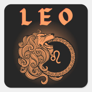 Mediaeval Style Zodiac Leo Square Sticker