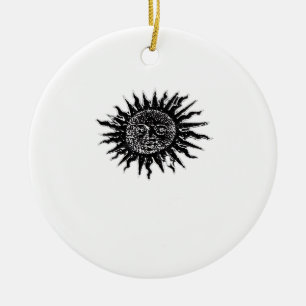Mediaeval Sun Engraving - Whimsigoth Aesthetic - W Ceramic Ornament