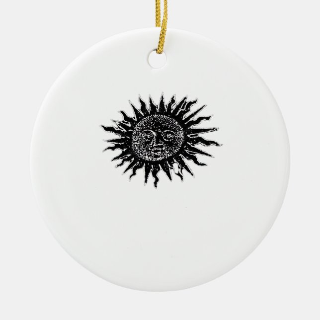 Mediaeval Sun Engraving - Whimsigoth Aesthetic - W Ceramic Ornament (Front)