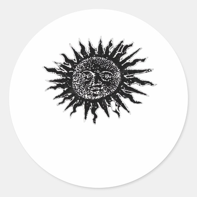 Mediaeval Sun Engraving - Whimsigoth Aesthetic - W Classic Round Sticker (Front)