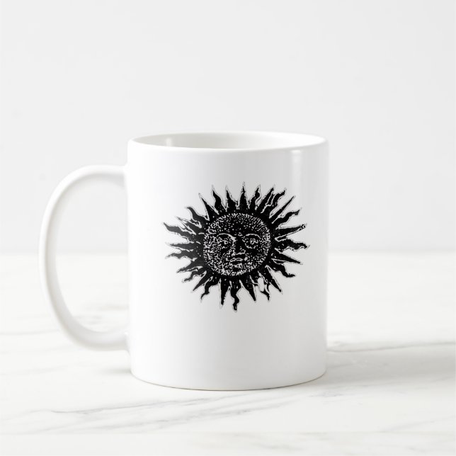 Mediaeval Sun Engraving - Whimsigoth Aesthetic - W Coffee Mug (Left)