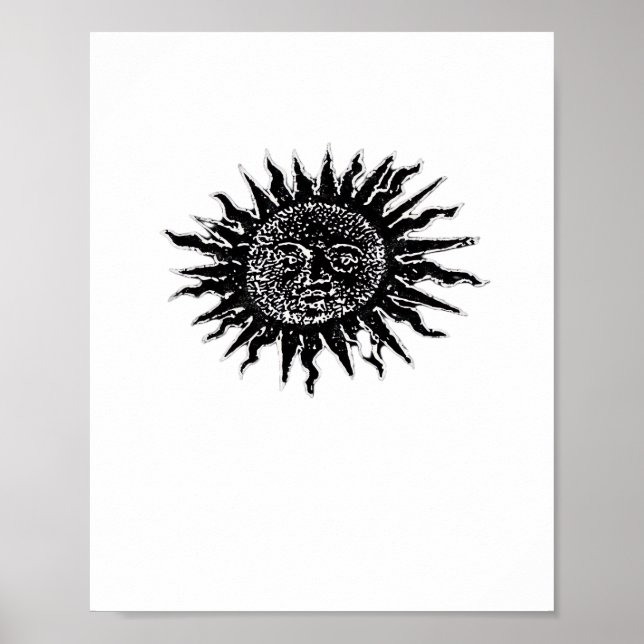 Mediaeval Sun Engraving - Whimsigoth Aesthetic - W Poster (Front)