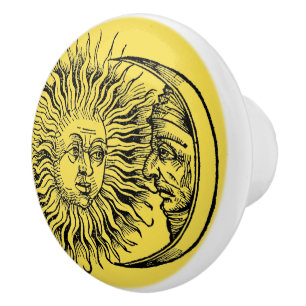 Mediaeval Sun & Moon Face Ceramic Knob
