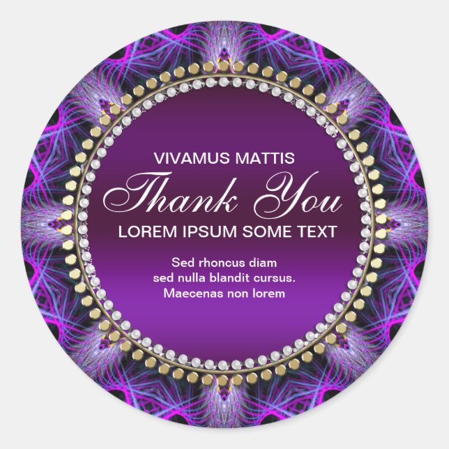 Mediaeval Tapestry Star Purple Thank You Sticker (Front)