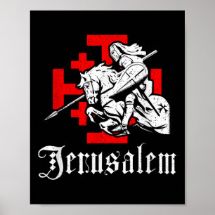 Mediaeval Templar Knight On War Horse Jerusalem Cr Poster