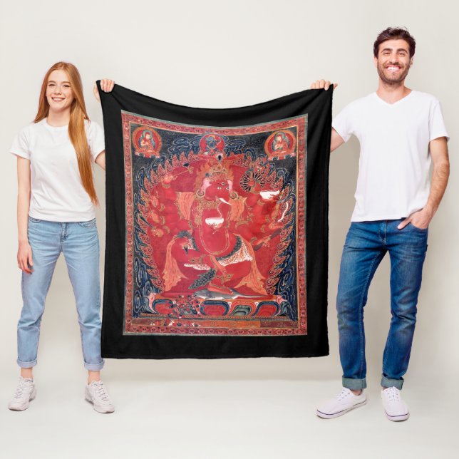 Mediaeval Tibetan Dancing Red Ganapati Fleece Blanket (In Situ)