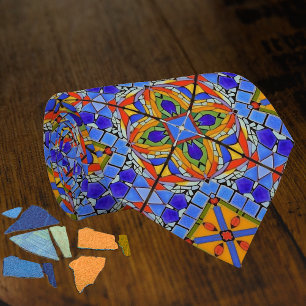 Mediaeval Tile Church Floor theme blue  Tie