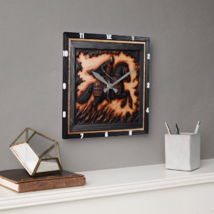 Mediaeval Timepiece: Rustic Personal Art Square Wall Clock