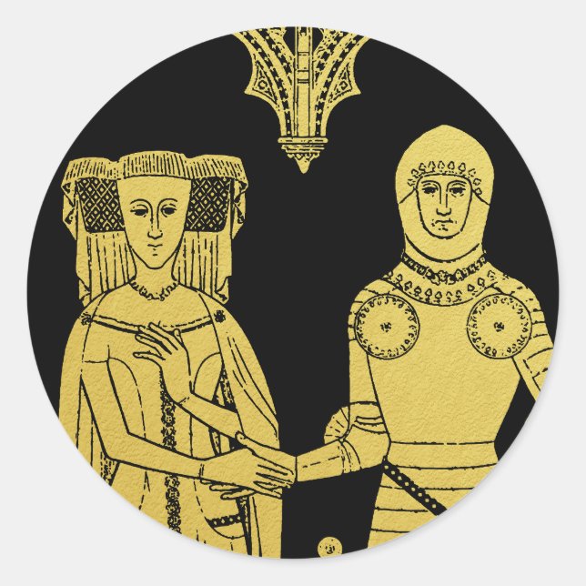 Mediaeval Tomb Brass Rubbing Knight, Lady and Chil Classic Round Sticker (Front)