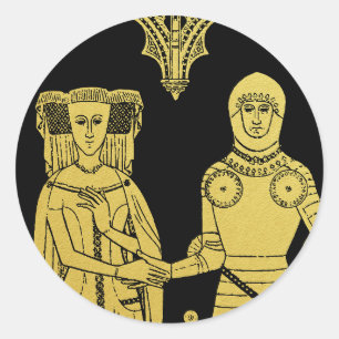 Mediaeval Tomb Brass Rubbing Knight, Lady and Chil Classic Round Sticker