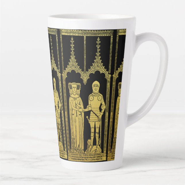 Mediaeval Tomb Brass Rubbing Knight, Lady and Chil Latte Mug (Right)