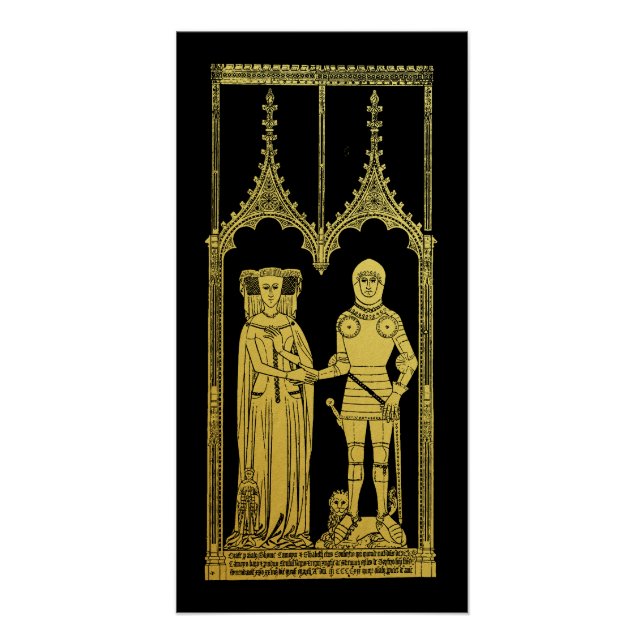 Mediaeval Tomb Brass Rubbing Knight, Lady and Chil Poster (Front)