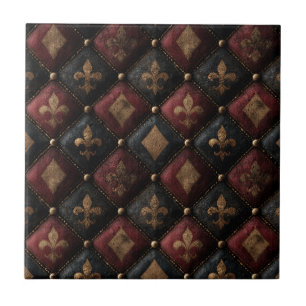 Mediaeval Tufted Fleur-de-Lis Harlequin Pattern (1 Ceramic Tile