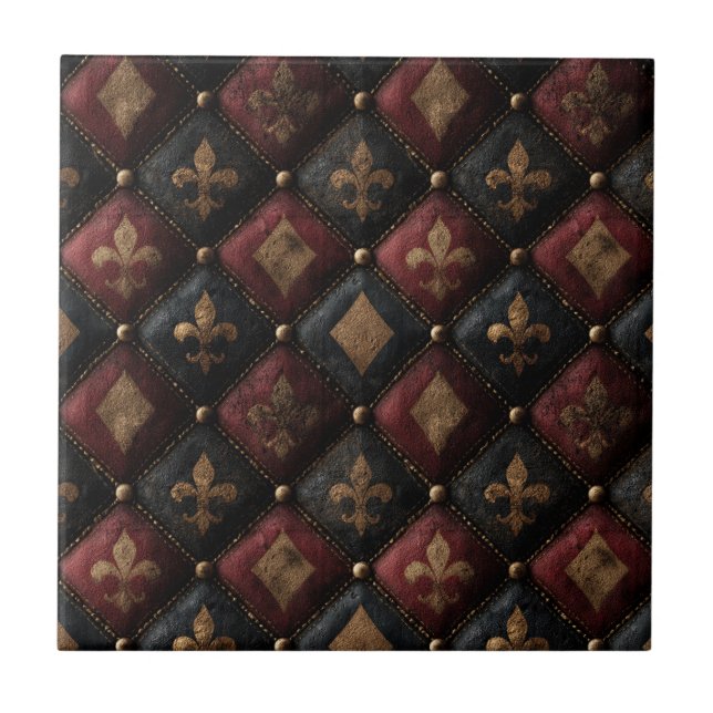 Mediaeval Tufted Fleur-de-Lis Harlequin Pattern (1 Ceramic Tile (Front)
