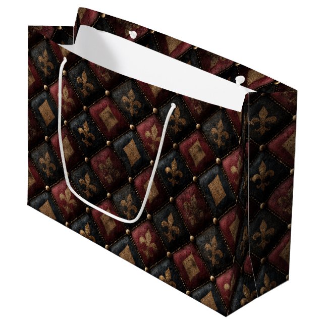 Mediaeval Tufted Fleur-de-Lis Harlequin Pattern (1 Large Gift Bag (Front Angled)
