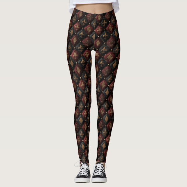 Mediaeval Tufted Fleur-de-Lis Harlequin Pattern (1 Leggings (Front)