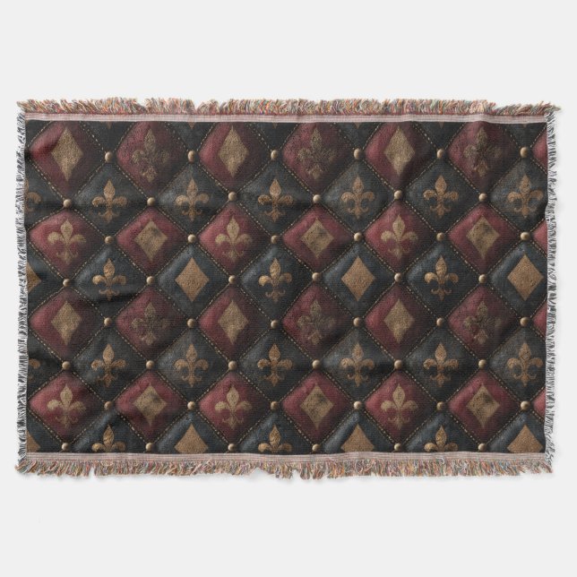 Mediaeval Tufted Fleur-de-Lis Harlequin Pattern (1 Throw Blanket (Front)