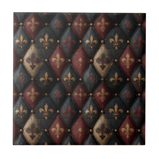 Mediaeval Tufted Fleur-de-Lis Harlequin Pattern (2 Ceramic Tile (Front)