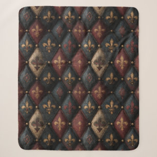 Mediaeval Tufted Fleur-de-Lis Harlequin Pattern (2 Sherpa Blanket