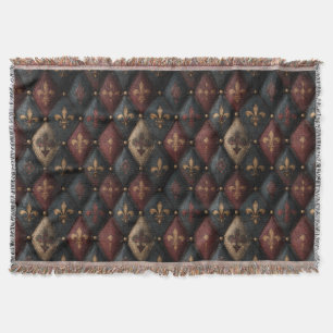 Mediaeval Tufted Fleur-de-Lis Harlequin Pattern (2 Throw Blanket