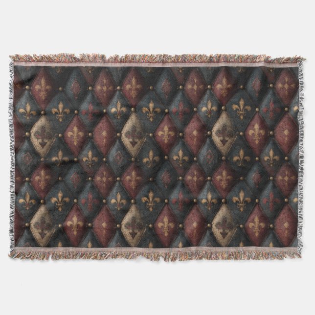Mediaeval Tufted Fleur-de-Lis Harlequin Pattern (2 Throw Blanket (Front)
