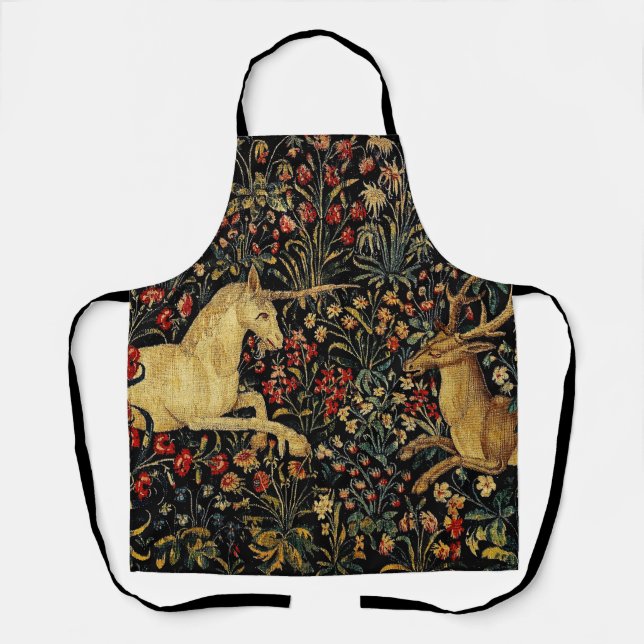Mediaeval Unicorn Midnight Floral Garden Apron (Front)
