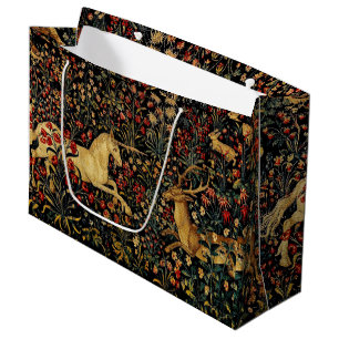 Mediaeval Unicorn Midnight Floral Garden Large Gift Bag