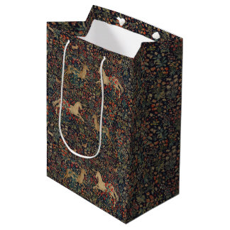 Mediaeval Unicorn Midnight Floral Garden Medium Gift Bag